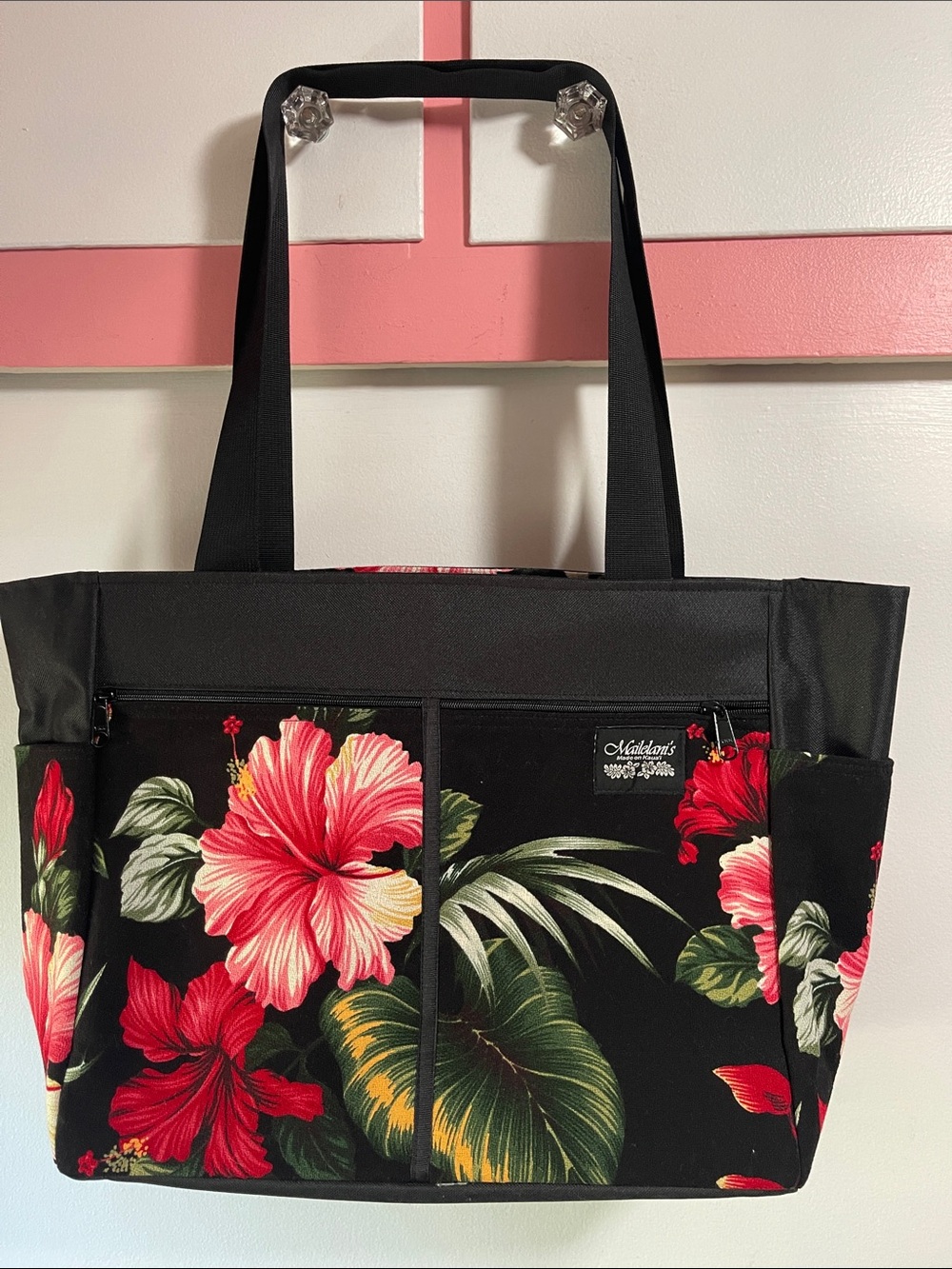Mailelani’s Kauai Island Floral Tote Bag - Black/Red